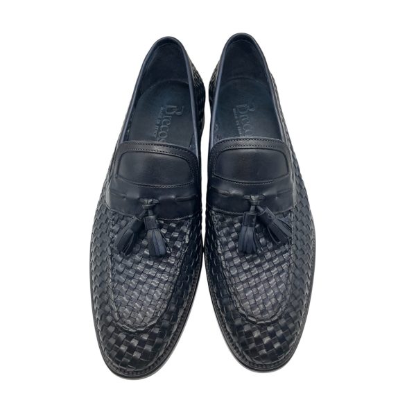 Brecos - Mocassini in pelle intrecciata blu con nappine lavorazione Blake - immagine 2