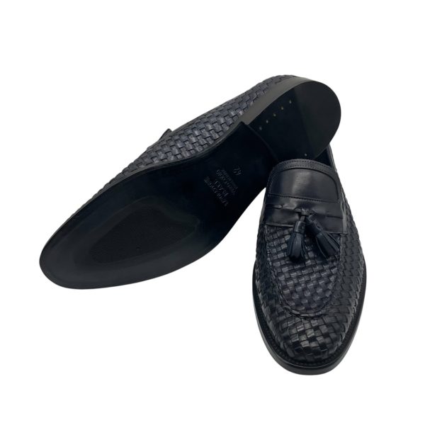Brecos - Mocassini in pelle intrecciata blu con nappine lavorazione Blake - immagine 4
