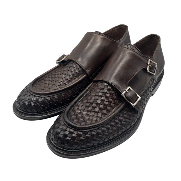 Brecos - Scarpe derby in pelle intrecciata marrone con cinturini laterali