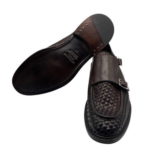 Brecos - Scarpe derby in pelle intrecciata marrone con cinturini laterali - immagine 4