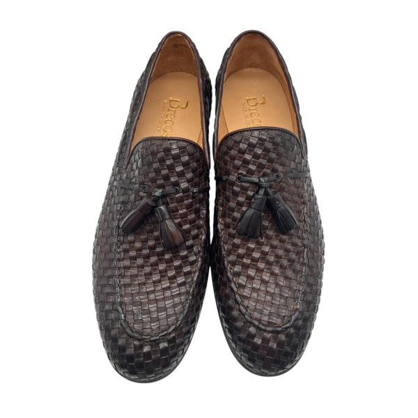 Brecos - Mocassini in pelle intrecciata marrone con nappine lavorazione Blake - immagine 2