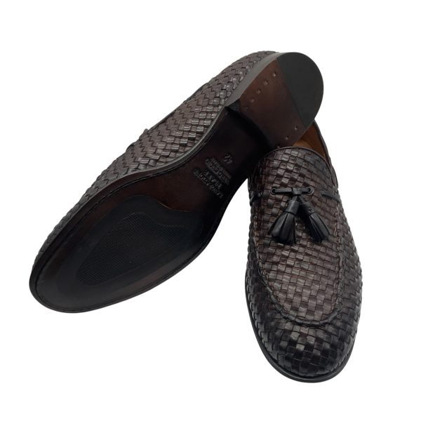 Brecos - Mocassini in pelle intrecciata marrone con nappine lavorazione Blake - immagine 4