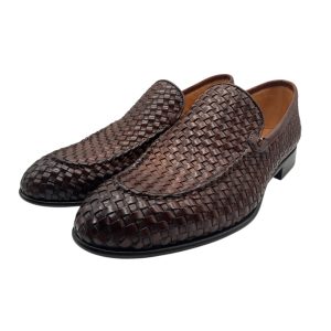Brecos - Mocassini in pelle intrecciata marrone lavorazione Blake