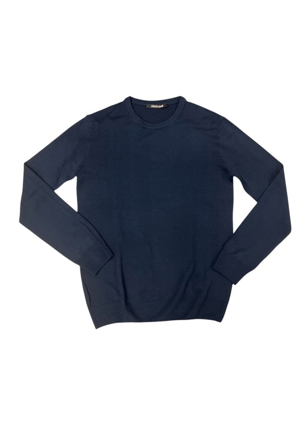 Roberto Cavalli - S - Maglione in lana fantasia blu navy uomo
