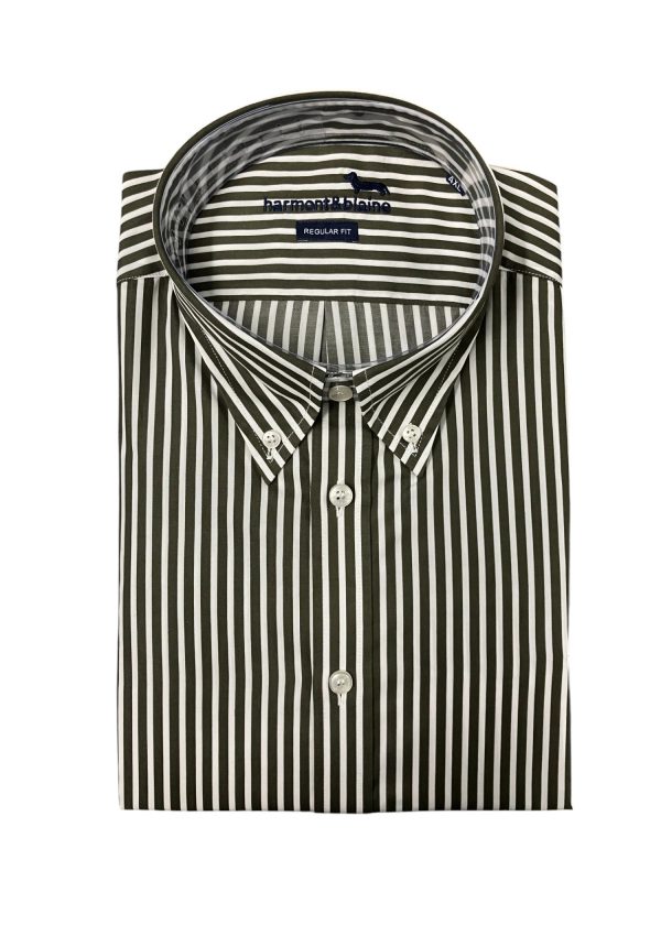 Harmont & Blaine - Camicia regular fit in cotone a righe bianco e kaki