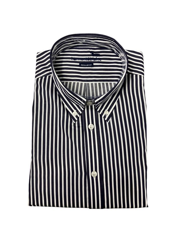 Harmont & Blaine - Camicia regular fit in cotone a righe spesse bianco blu