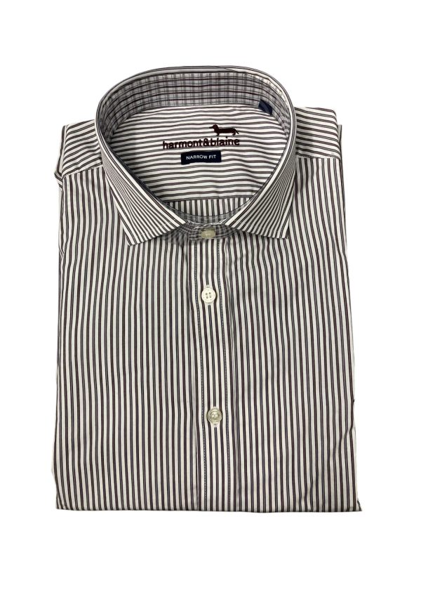 Harmont & Blaine - Camicia narrow fit in cotone a righe bianco bordeaux