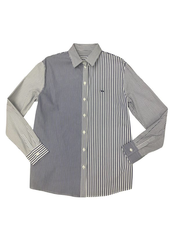 Harmont & Blaine - Camicia in cotone fantasia a righe e quadretti bianco e blu