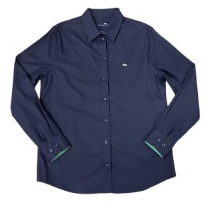 Harmont & Blaine - Camicia in cotone blu scuro con rifiniture multicolore
