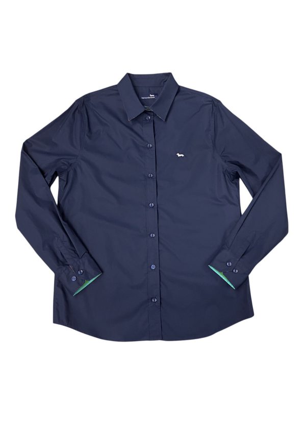 Harmont & Blaine - Camicia in cotone blu scuro con rifiniture multicolore