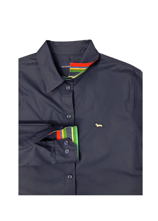 Harmont & Blaine - Camicia in cotone blu scuro con rifiniture multicolore - immagine 2