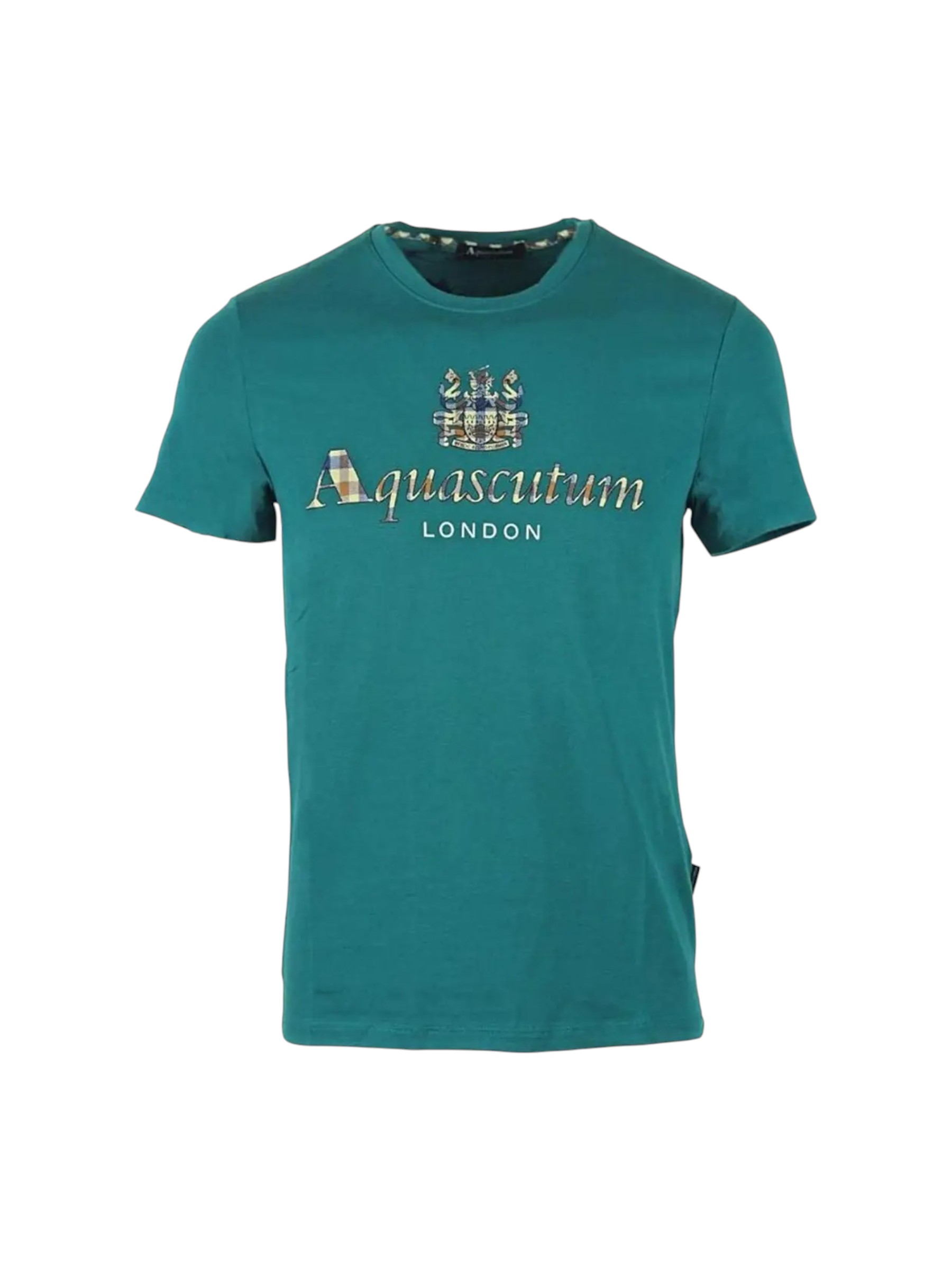 Aquascutum - T-shirt uomo in cotone verde petrolio con logo grande - S - immagine 2