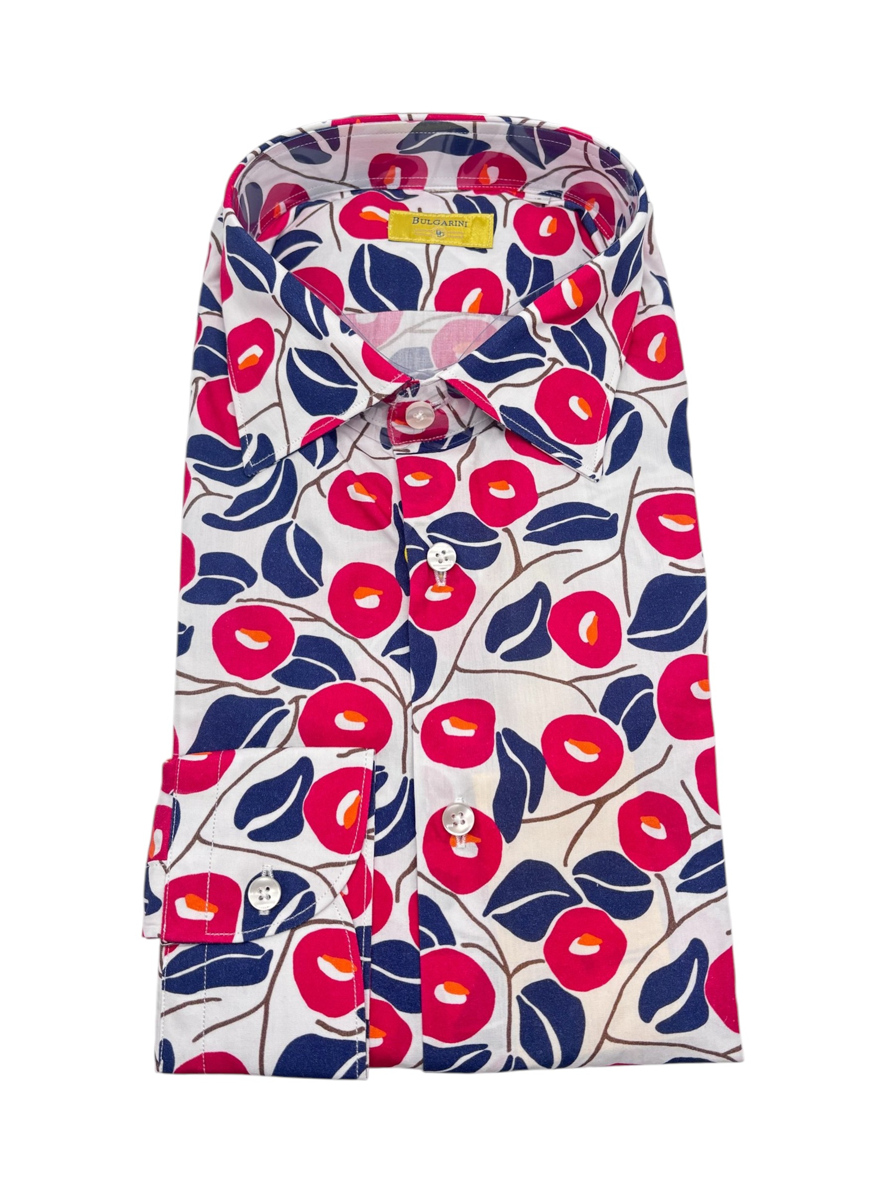 Bulgarini – Camicia in cotone stampa floreale blu e lampone