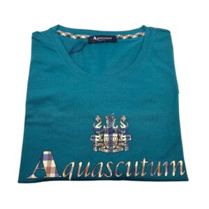 Aquascutum - T-shirt uomo in cotone verde petrolio con logo grande - S