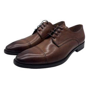 Brecos - Scarpe derby uomo in pelle tamponata marrone - 42