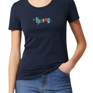 Harmont & Blaine - T-shirt donna blu navy con bassotto colorato - XS
