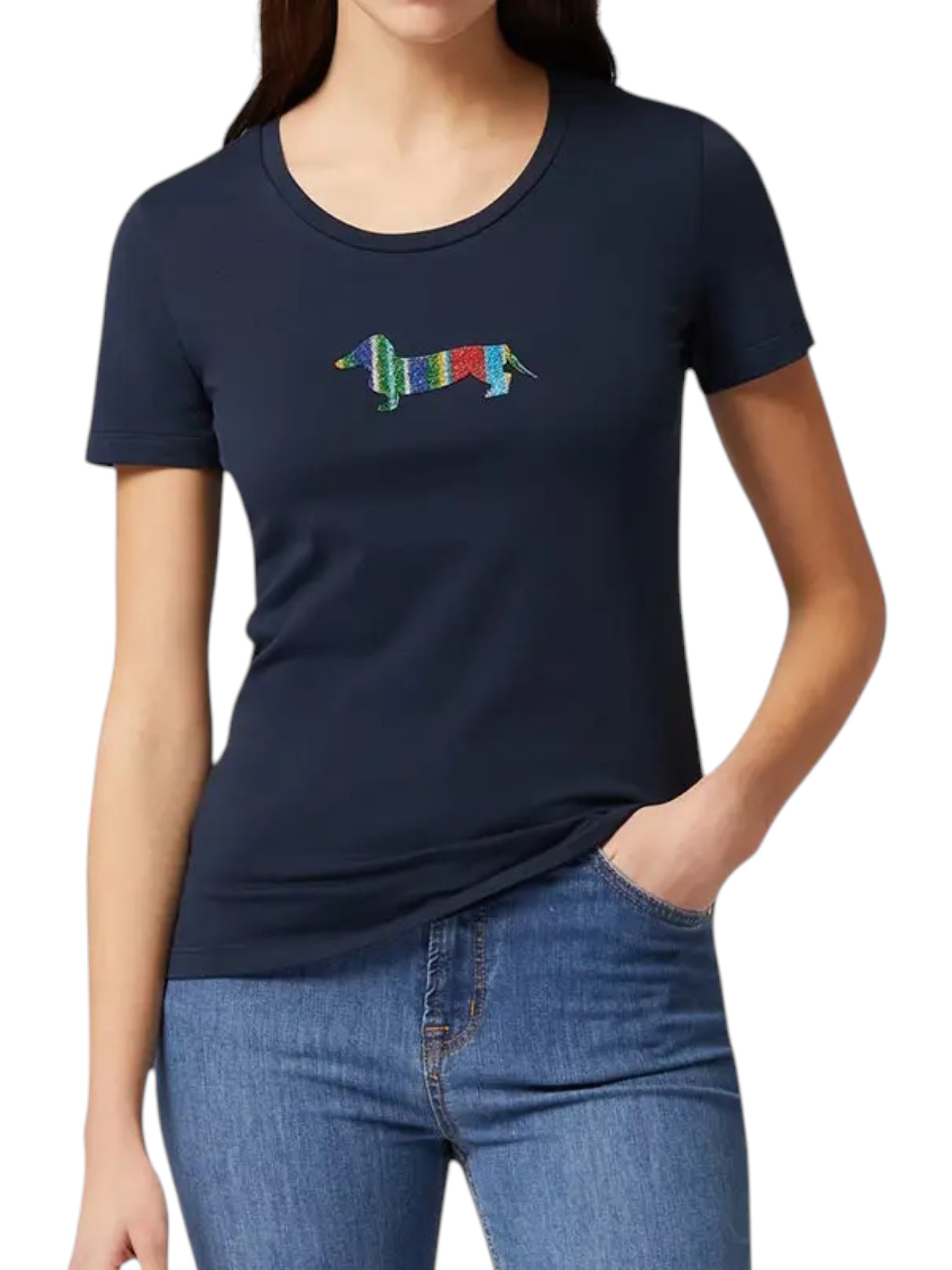 Harmont & Blaine - T-shirt donna blu navy con bassotto colorato - XS
