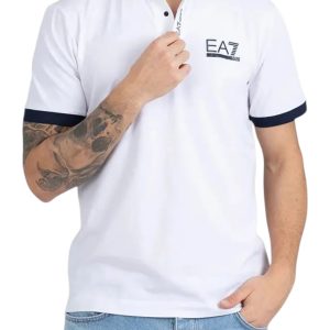 Emporio Armani EA7 - Polo uomo in cotone bianco e blu - 3XL