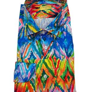 Bulgarini – Camicia in cotone multicolore stampa geometrica a rombi
