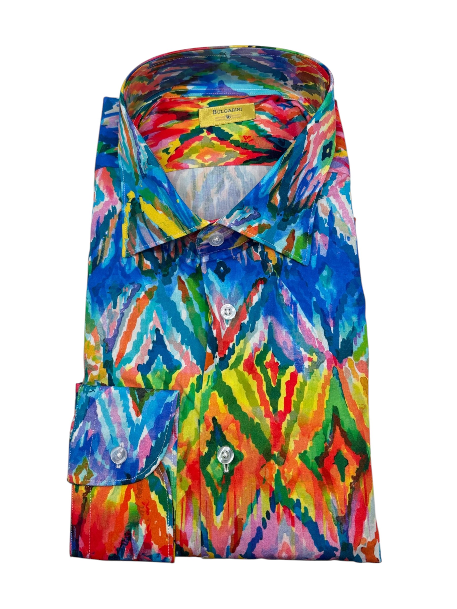 Bulgarini – Camicia in cotone multicolore stampa geometrica a rombi
