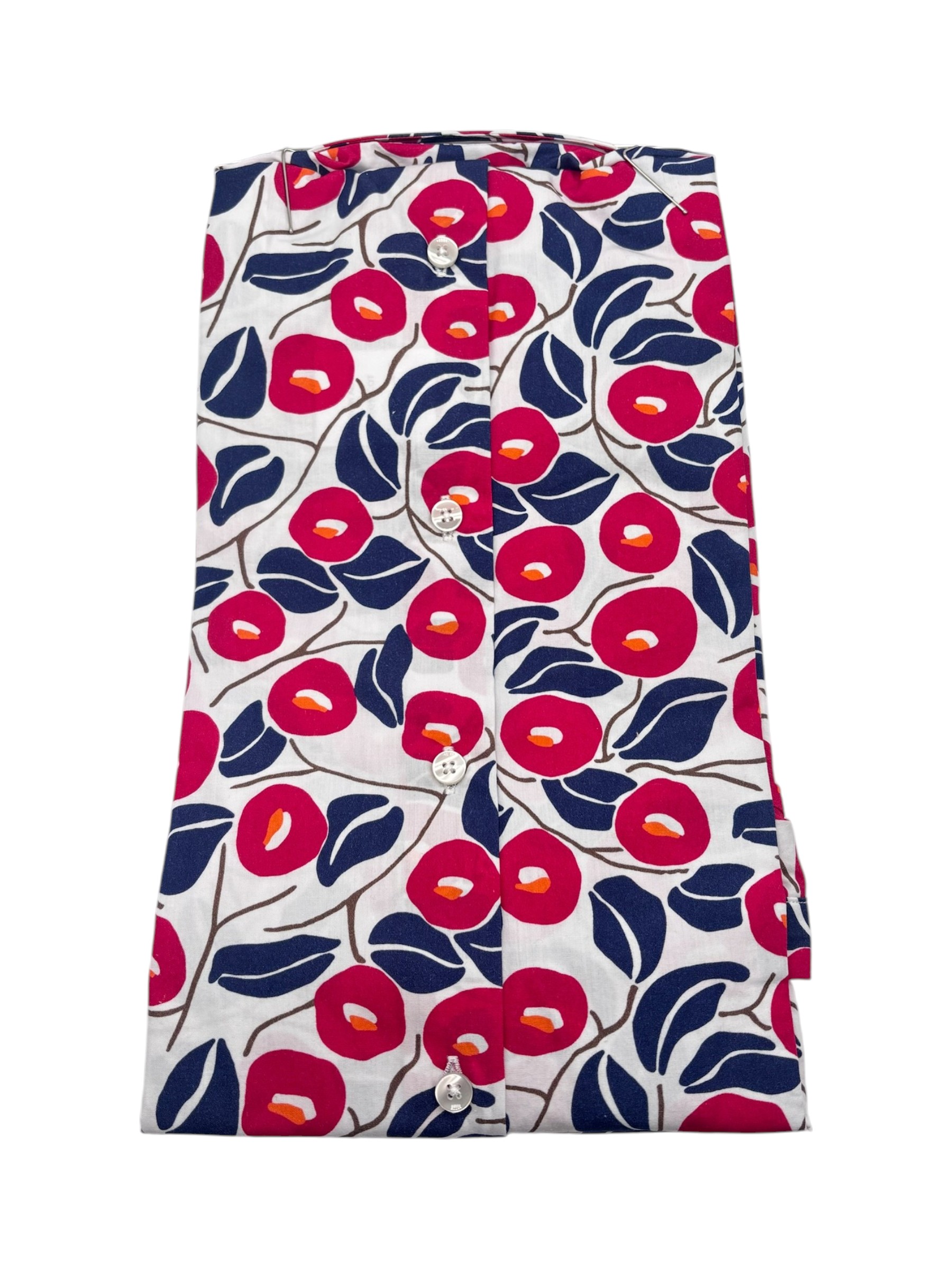 Bulgarini – Camicia in cotone stampa floreale blu e lampone - immagine 2