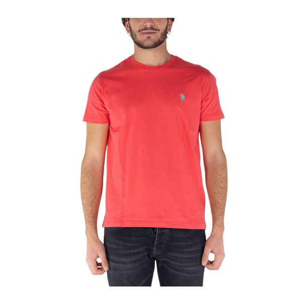 U.S. Polo Assn. - T-shirt a maniche corte in cotone piquet rosso corallo con logo blu navy - immagine 2