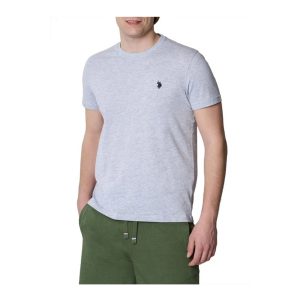 U.S. Polo Assn. - T-shirt con logo ricamato in cotone grigio chiaro 68076
