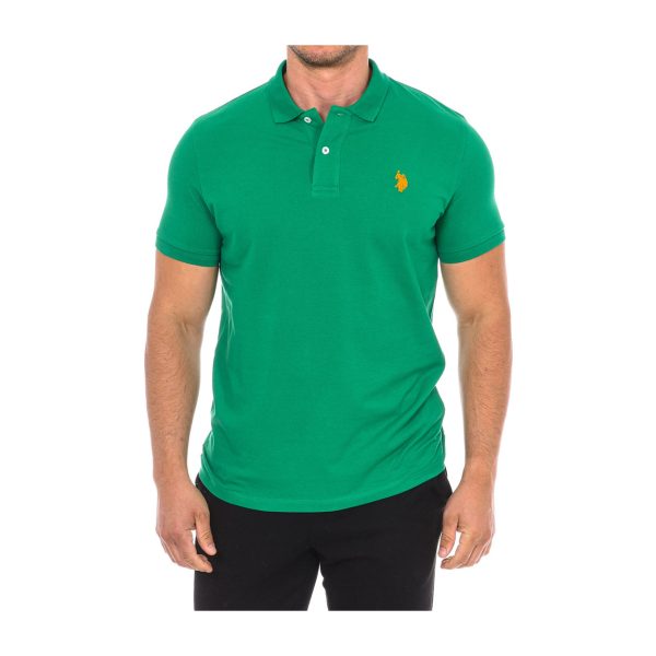 U.S. Polo Assn. - Polo a manica corta Card in cotone verde logo ricamato arancione - immagine 2
