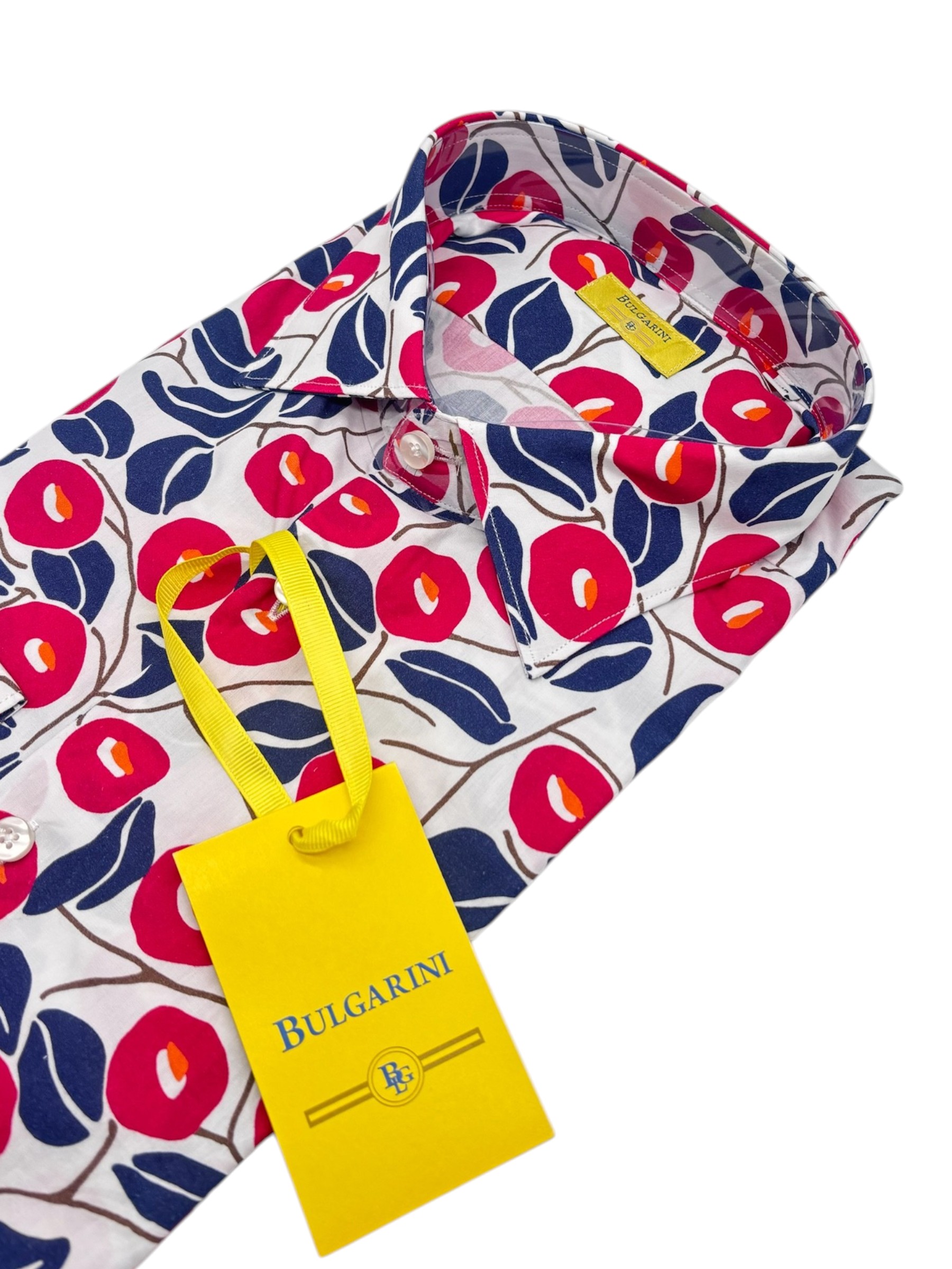 Bulgarini – Camicia in cotone stampa floreale blu e lampone - immagine 3
