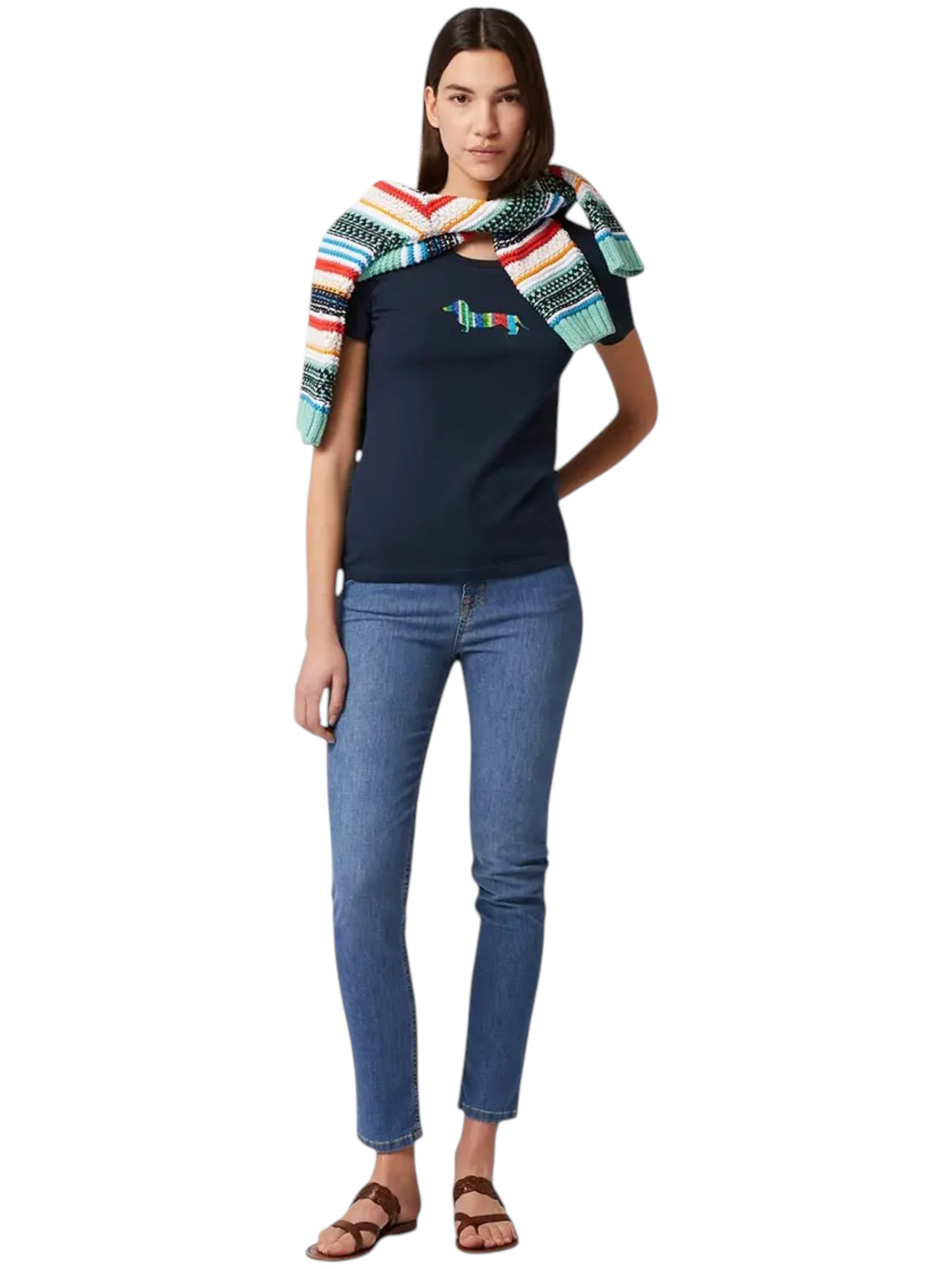 Harmont & Blaine - T-shirt donna blu navy con bassotto colorato - XS - immagine 3