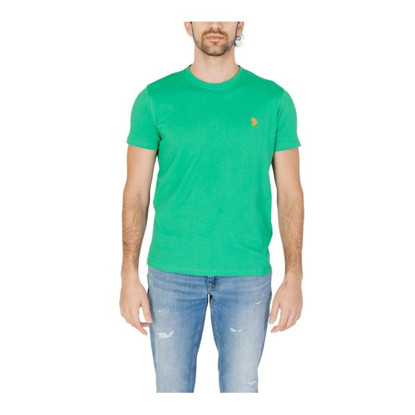 U.S. Polo Assn. - T-shirt a maniche corte in cotone piquet verde con logo arancione - immagine 2