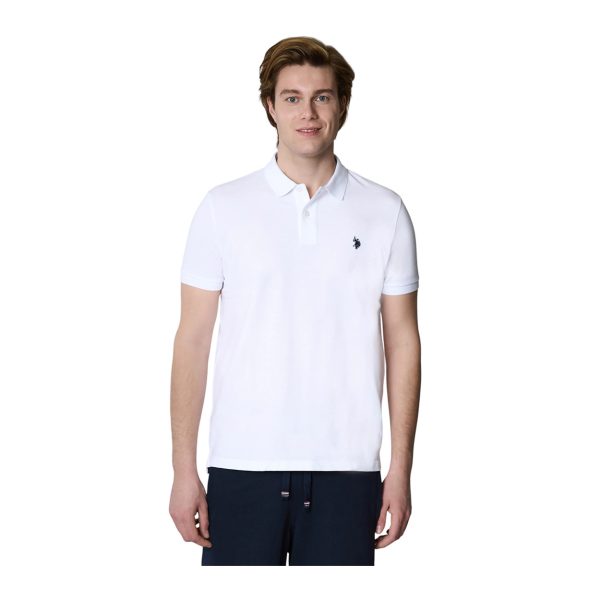 U.S. Polo Assn. - Polo a manica corta in cotone bianco logo ricamato blu navy - immagine 2
