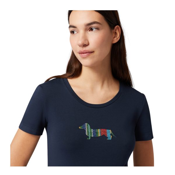 Harmont & Blaine - T-shirt blu scuro con bassotto colorato I0ND91 - immagine 3
