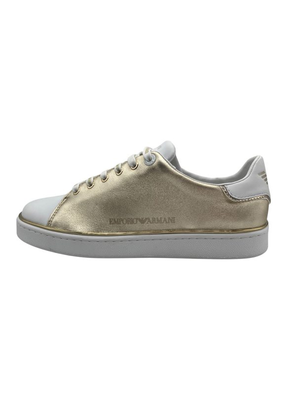 Emporio Armani - EU/40 - Sneakers in pelle vegana dorata e bianco