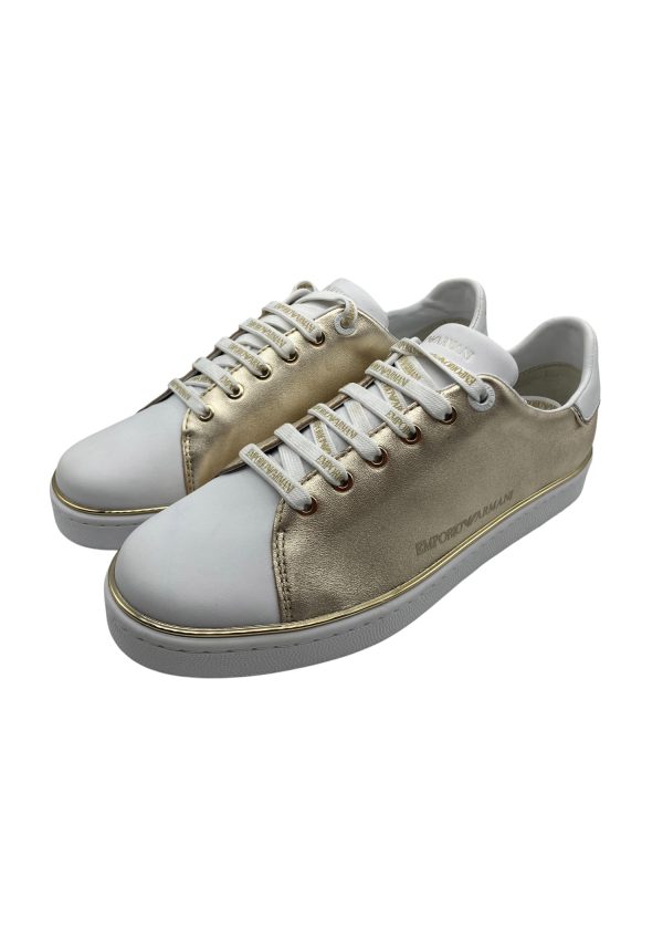 Emporio Armani - EU/40 - Sneakers in pelle vegana dorata e bianco - immagine 2
