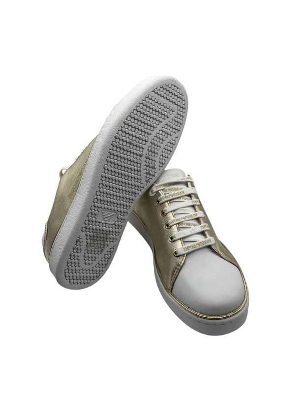 Emporio Armani - EU/40 - Sneakers in pelle vegana dorata e bianco - immagine 4
