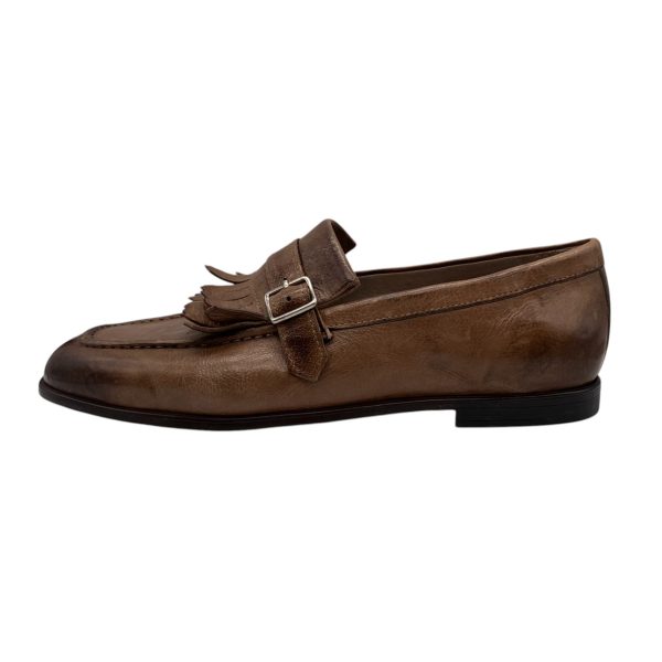 Brecos - EU/42 - Mocassini in pelle marrone con frange