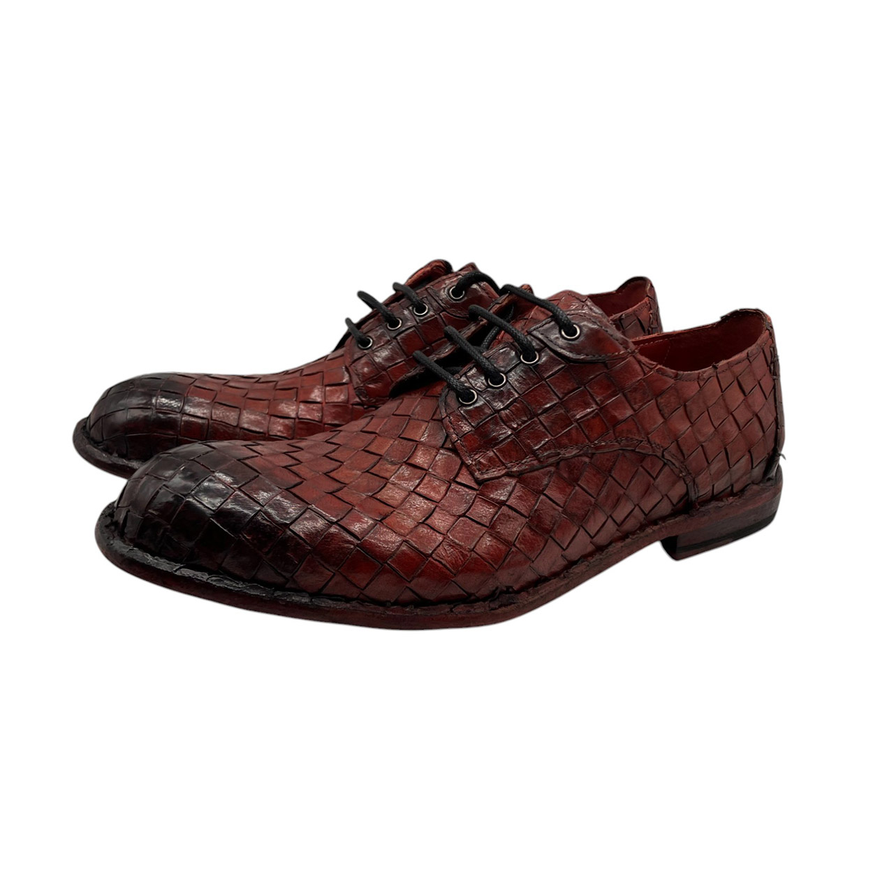 Brecos - EU/42 - Stringate in pelle intrecciata a mano bordeaux tamponato - immagine 2