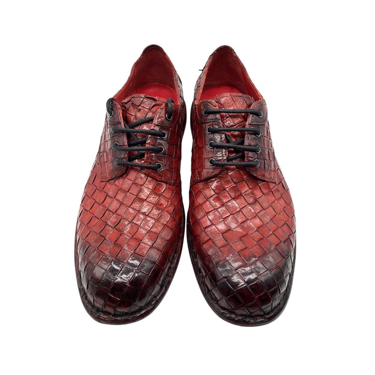 Brecos - EU/42 - Stringate in pelle intrecciata a mano bordeaux tamponato - immagine 3
