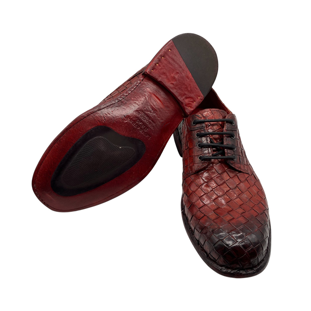Brecos - EU/42 - Stringate in pelle intrecciata a mano bordeaux tamponato - immagine 4