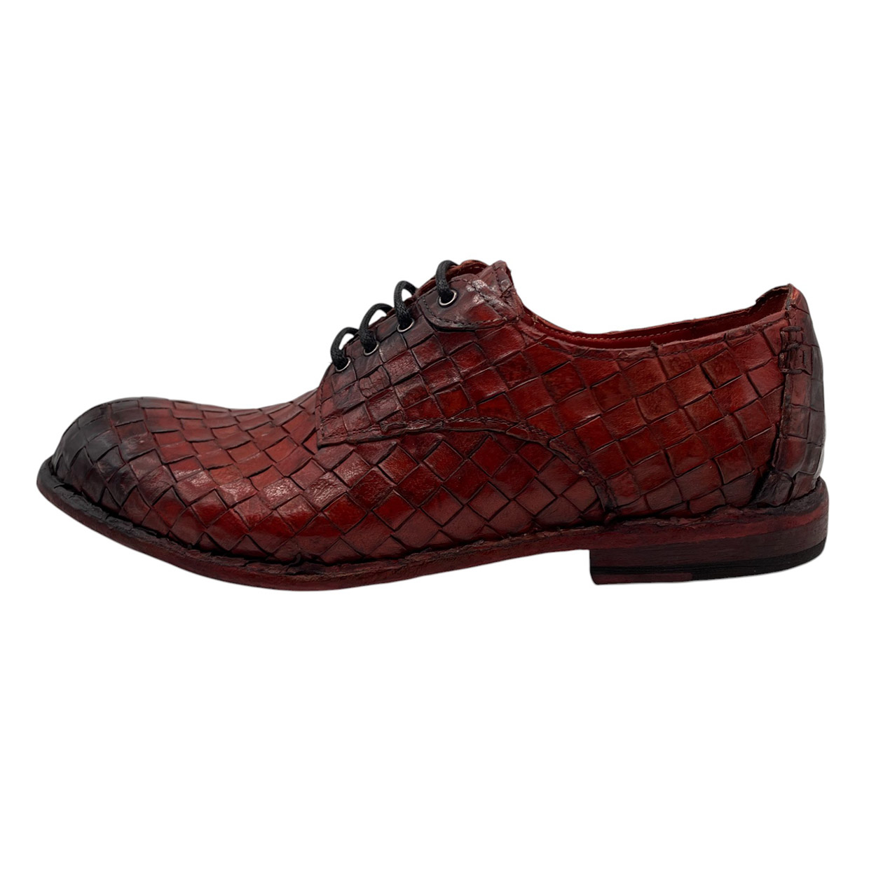 Brecos - EU/42 - Stringate in pelle intrecciata a mano bordeaux tamponato