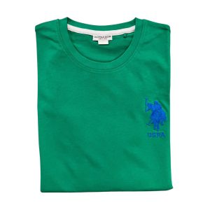 U.S. Polo Assn. - T-shirt a maniche corte in cotone piquet verde con logo blu