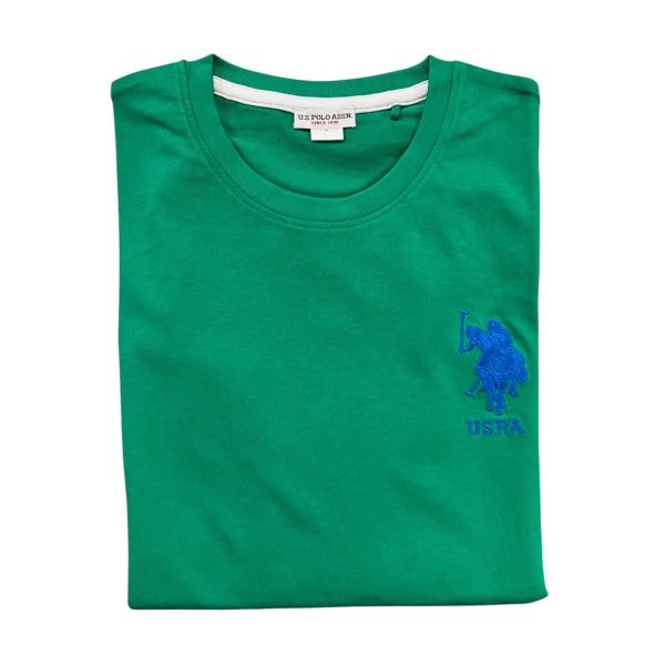 U.S. Polo Assn. - T-shirt a maniche corte in cotone piquet verde con logo blu