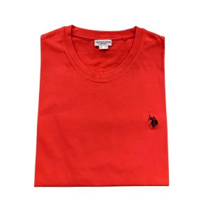 U.S. Polo Assn. - T-shirt a maniche corte in cotone piquet rosso corallo con logo blu navy