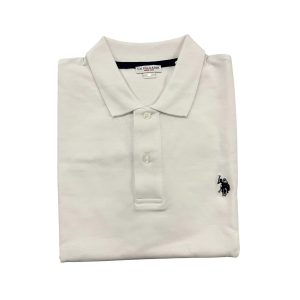 U.S. Polo Assn. - Polo a manica corta in cotone bianco logo ricamato blu navy