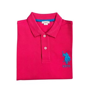 U.S. Polo Assn. - Polo a manica corta Kory in cotone fucsia logo ricamato turchese