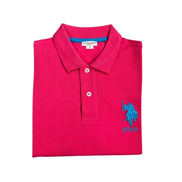 U.S. Polo Assn. - Polo a manica corta Kory in cotone fucsia logo ricamato turchese