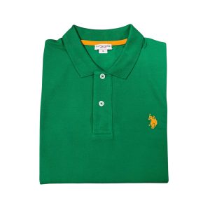 U.S. Polo Assn. - Polo a manica corta Card in cotone verde logo ricamato arancione