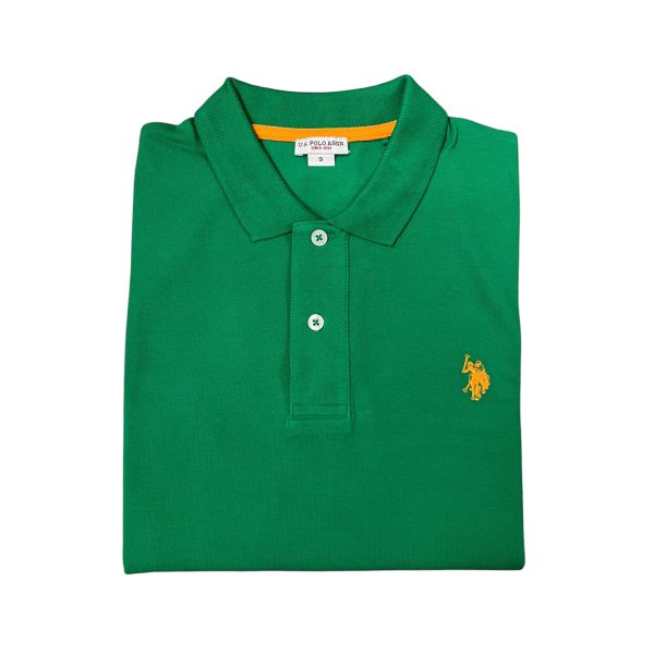 U.S. Polo Assn. - Polo a manica corta Card in cotone verde logo ricamato arancione