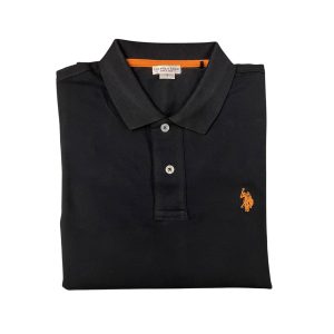 U.S. Polo Assn. - Polo a manica corta Card in cotone nero logo ricamato arancione